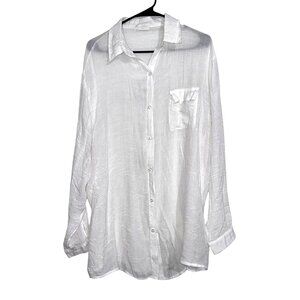 White Zoye Chen Lightweight Button-Up Long Sleeve Shirt W/ Pocket Womens XL